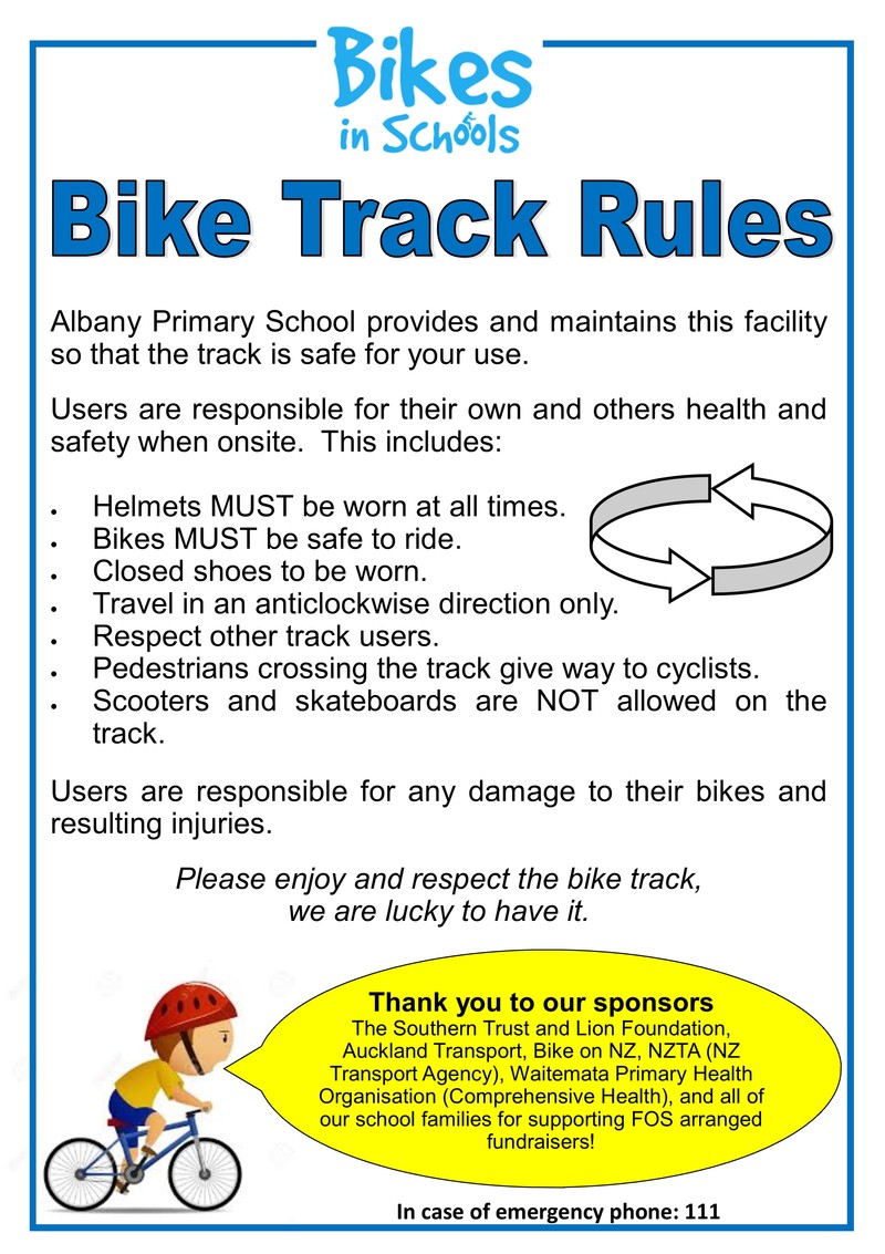 Bike Track rules Albany Primary School